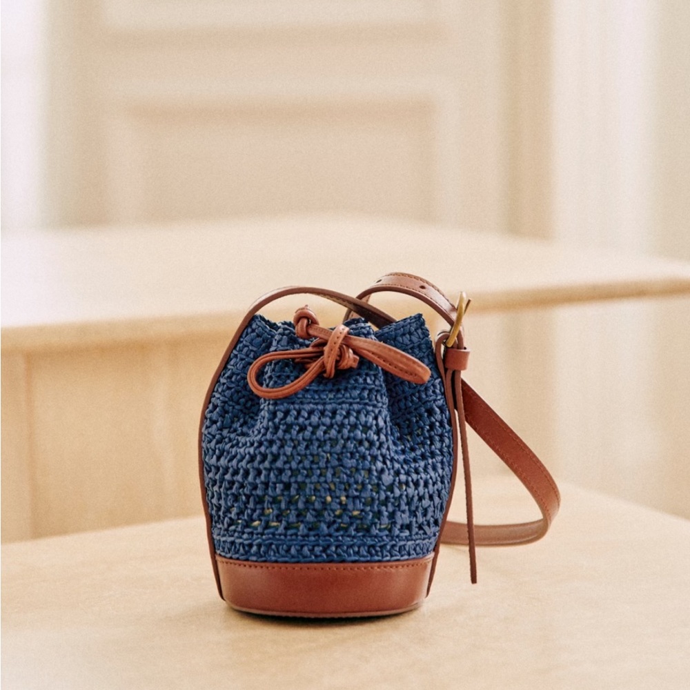Sezane Blue and Brown Woven Bag